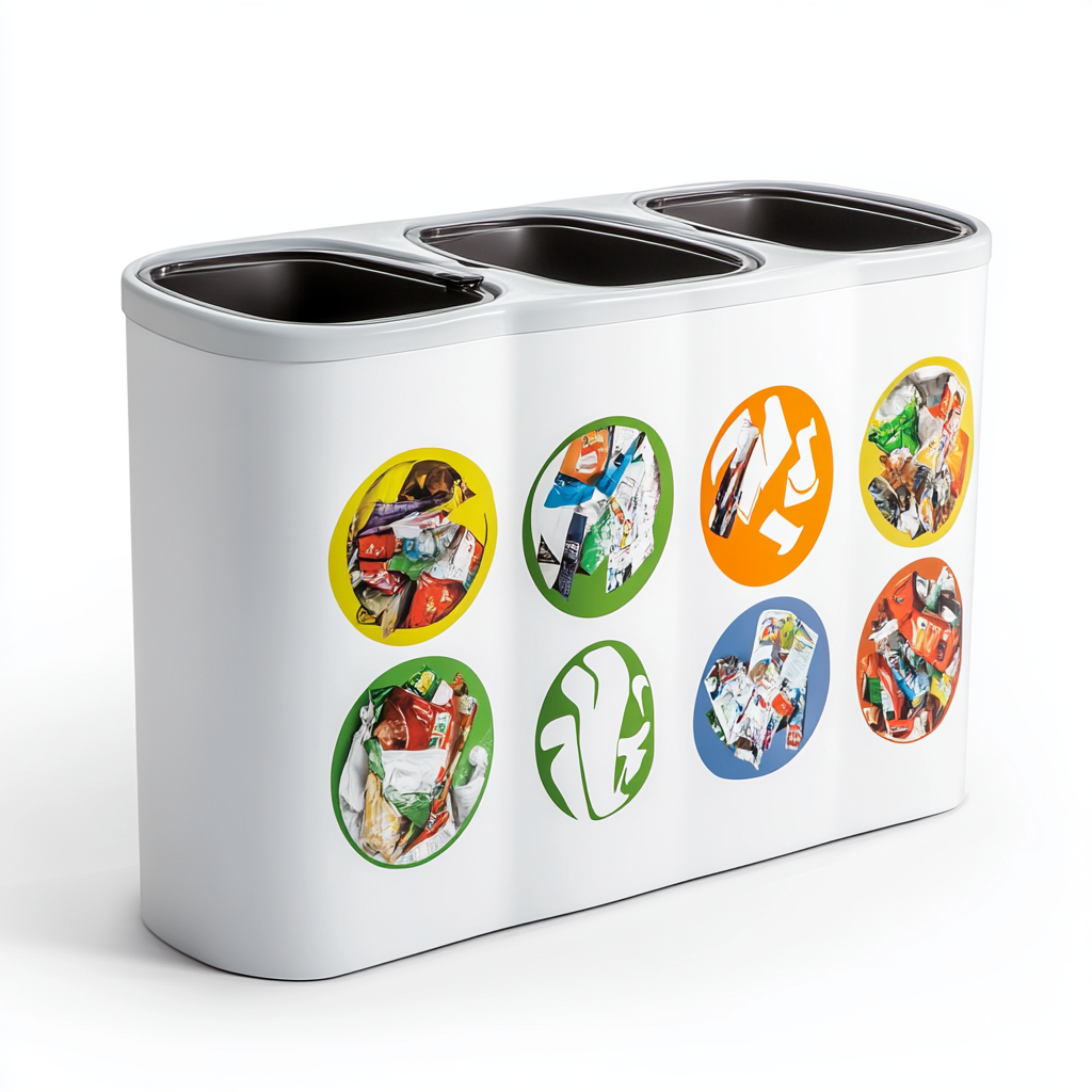 Large smart trash can with four paths for categories.