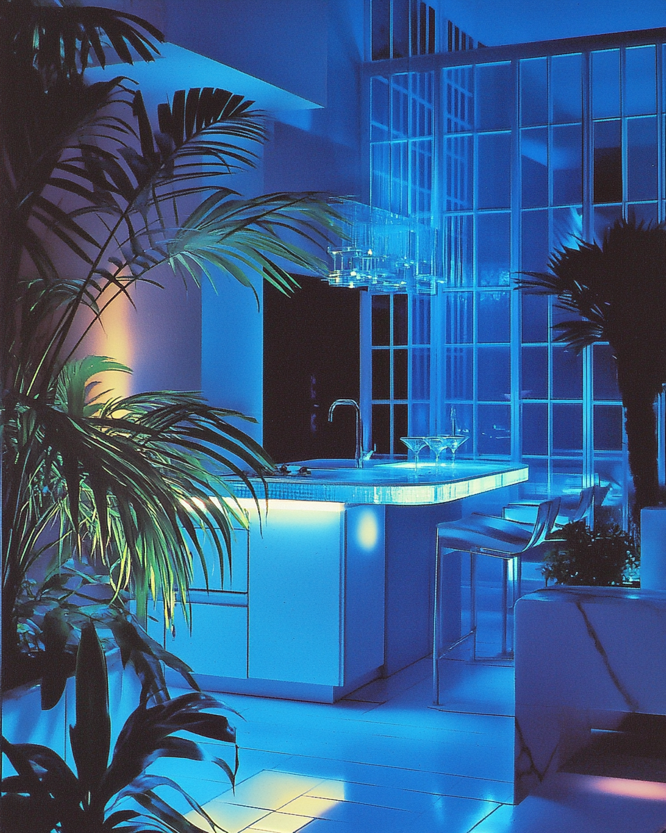 Late 1980s magazine features mansion kitchen interior design.