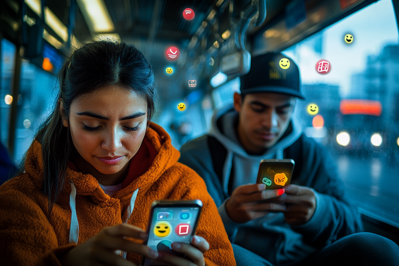 Latin American Couple using Smartphone in Mexico City