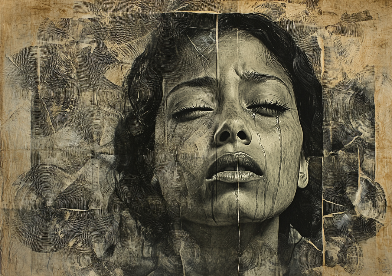 Latin American women cry in photo collage artwork