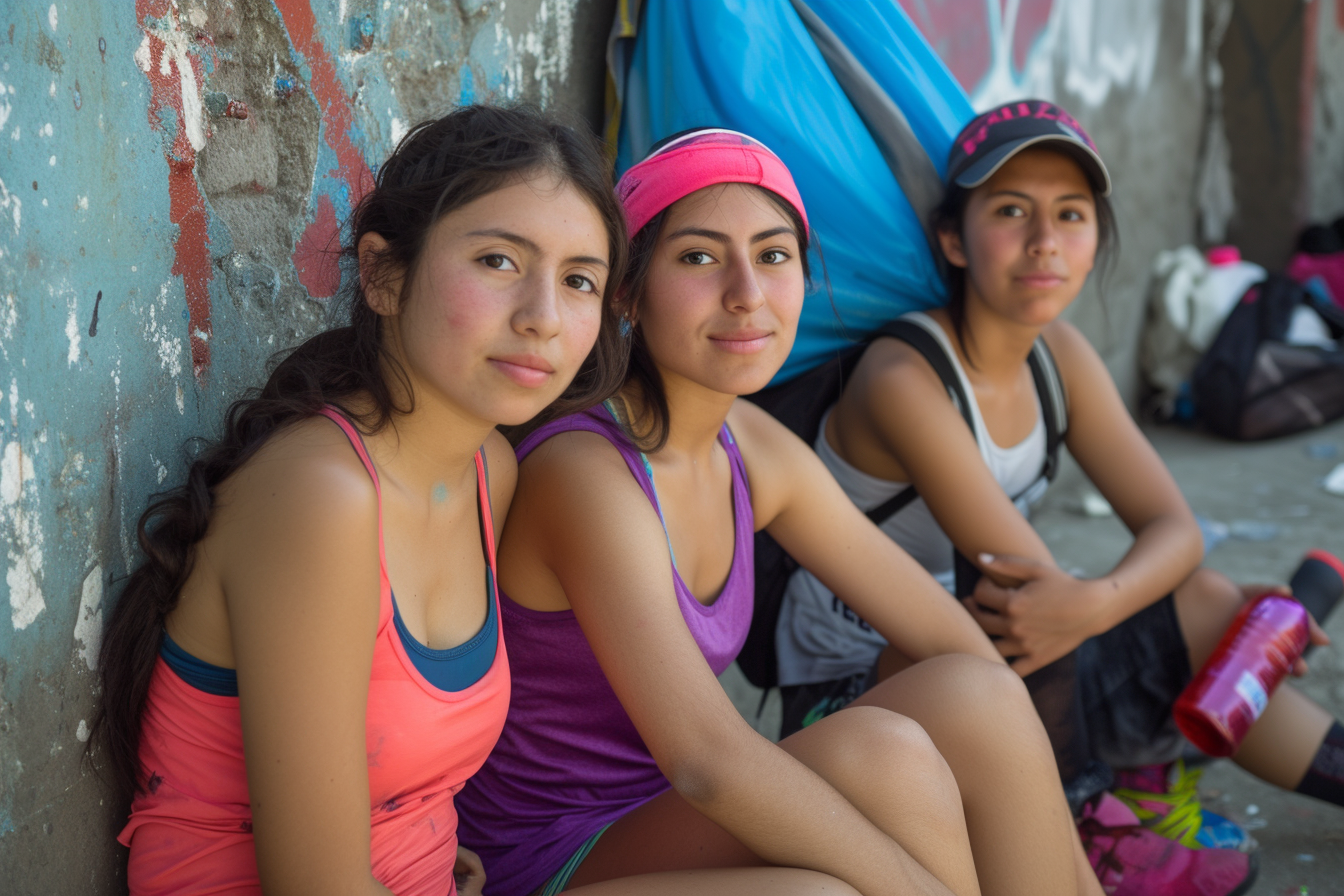 Group of Latina girls after marathon