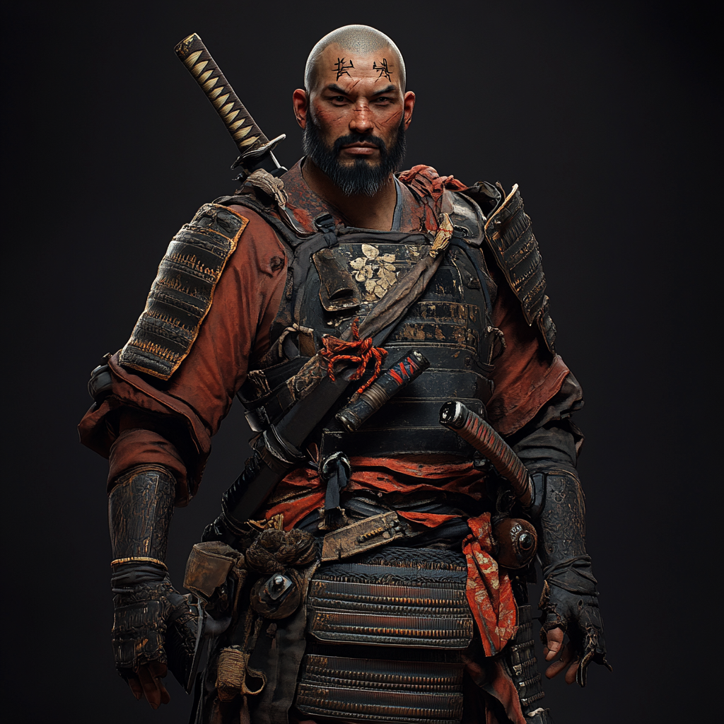 Latino samurai with Marlin Model 1894 and pistol.