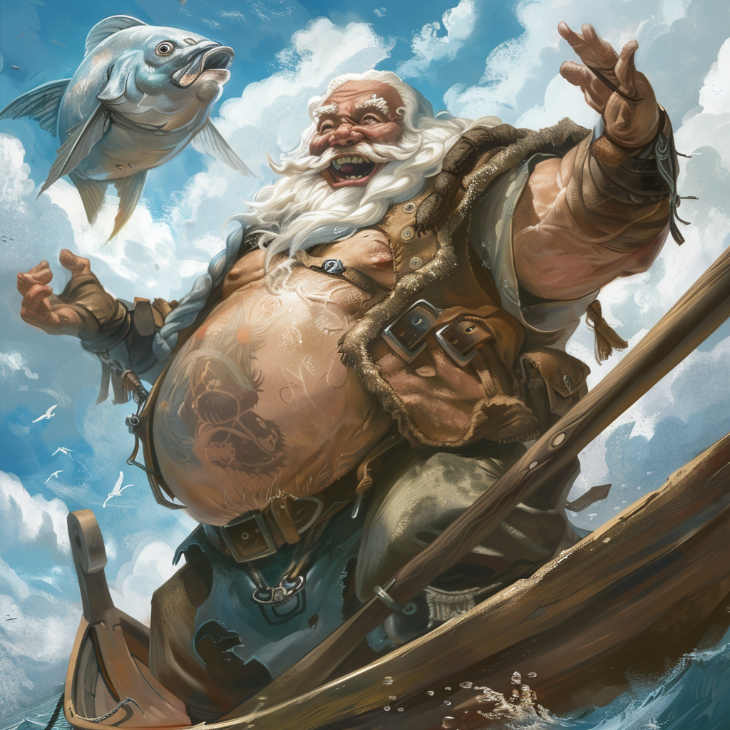 Laughing Air Genasi Catching Silver Fish on Boat