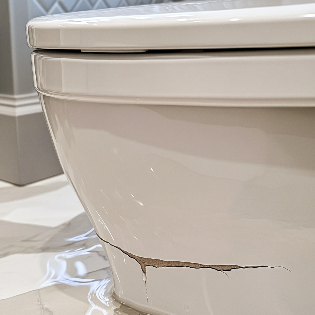 Leaking toilet tank in modern Airbnb bathroom.