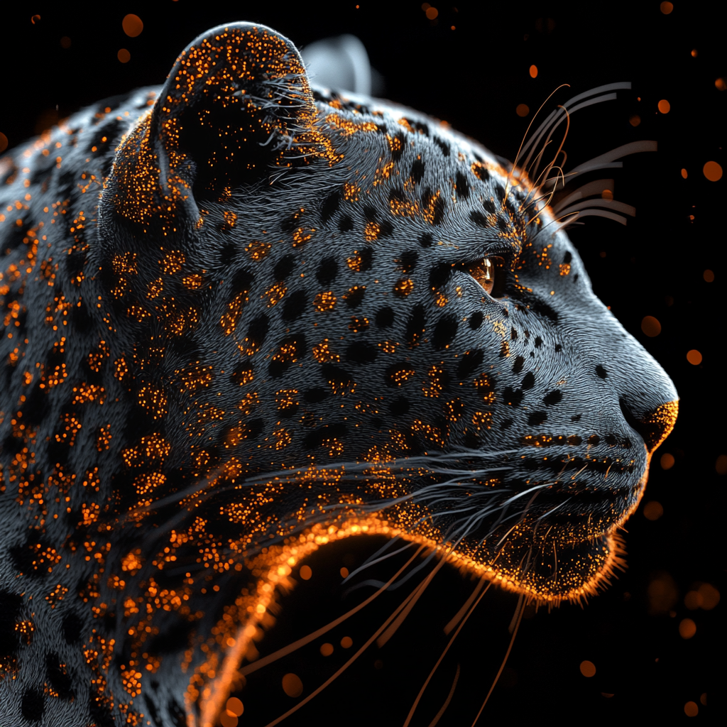 Leopard with stylish look and golden tones, skin details.