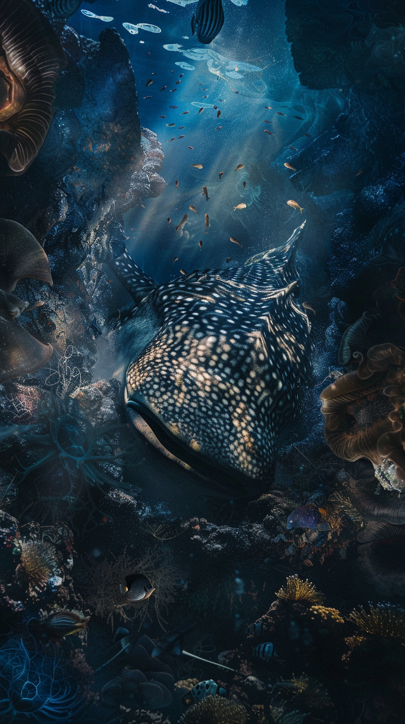 Leviathan surrounded by marine creatures