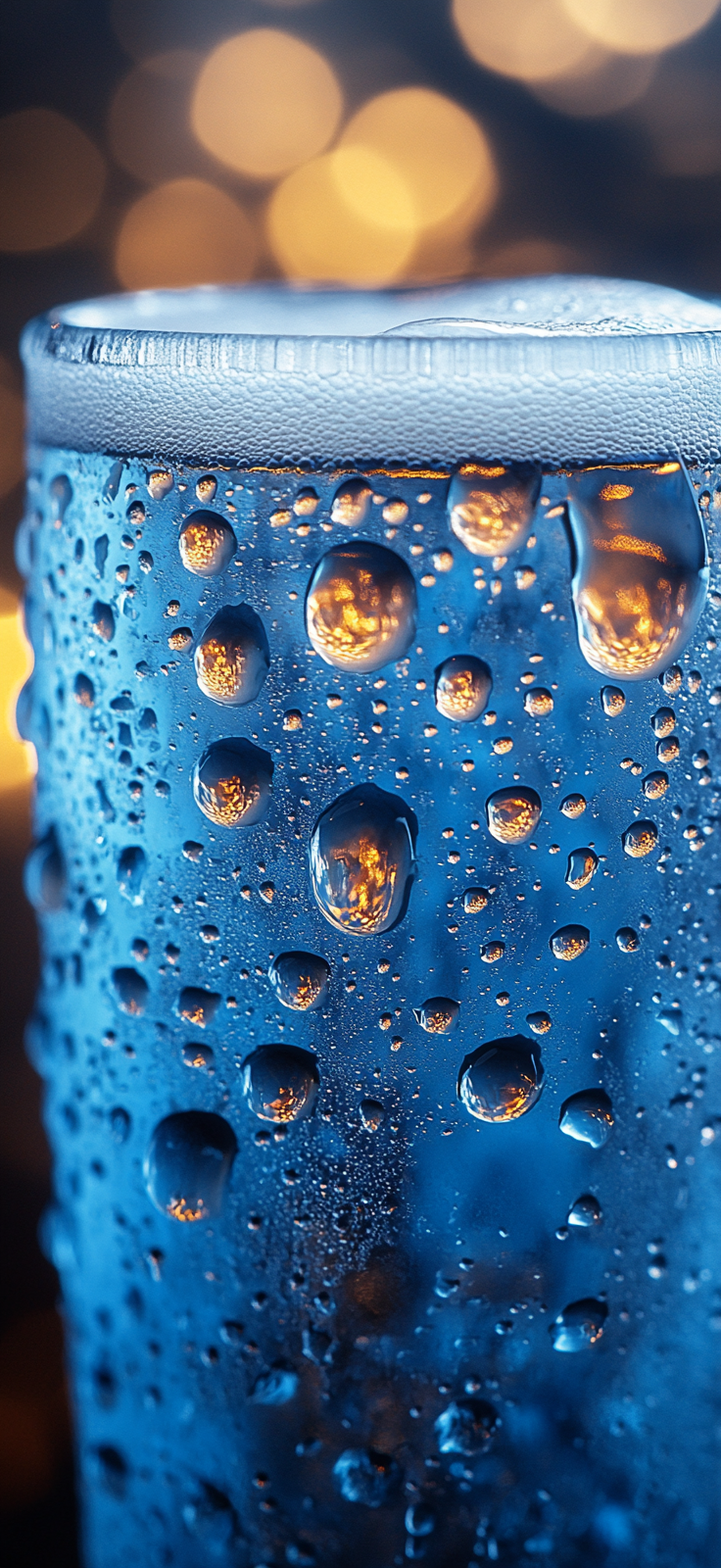 Light blue beer foam with water droplets, high resolution.