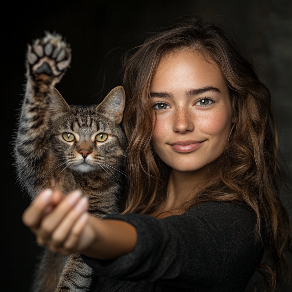 Lina Bell poses playfully with raised paws