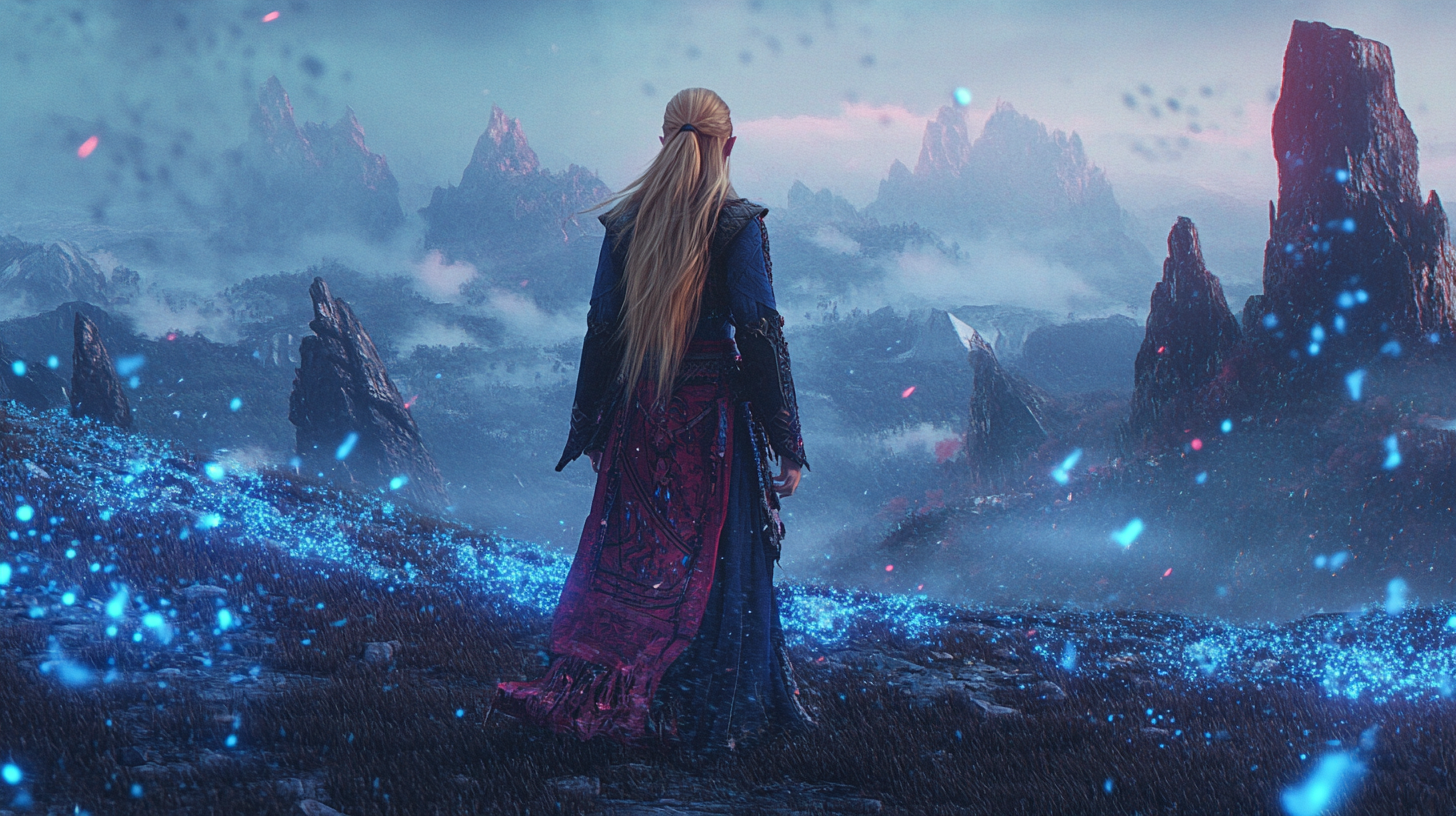 Link in Ethnic Clothes Amidst Dreamy Blue Mountains