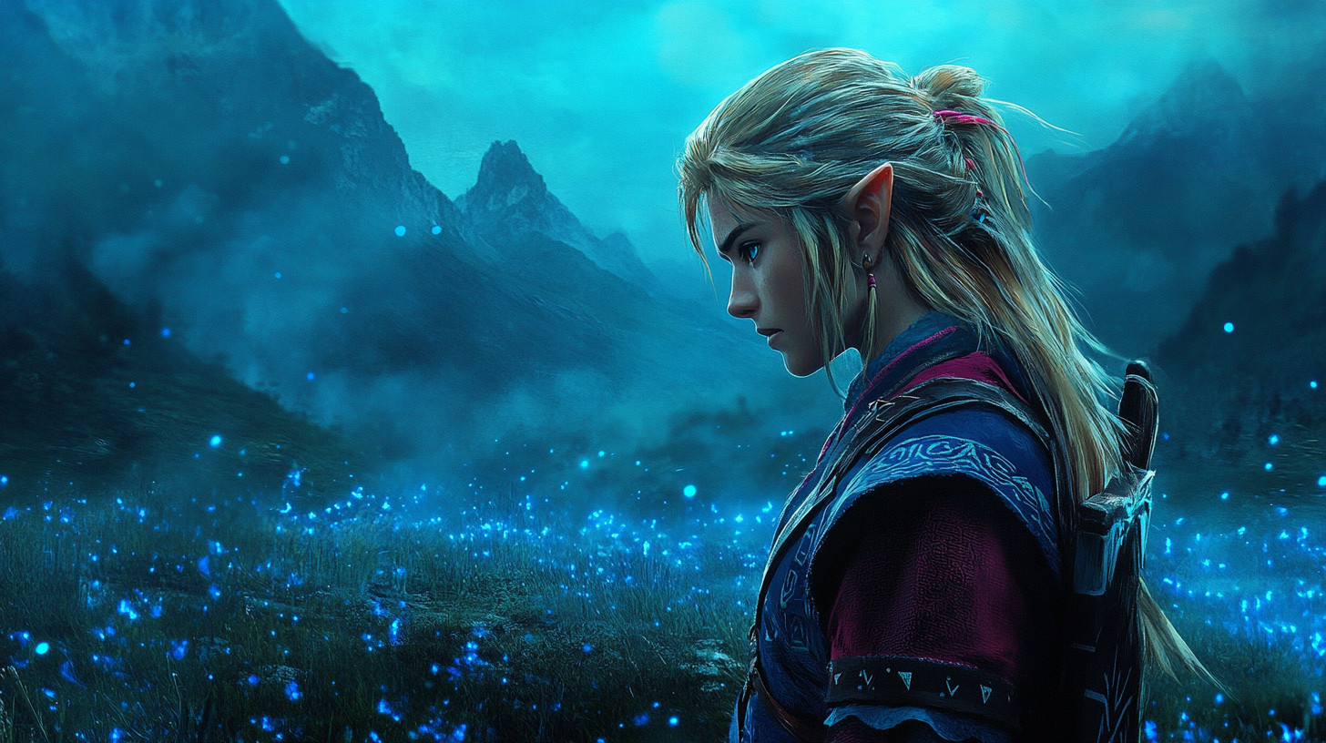 Link in Mongolian Attire Observing Dreamlike Landscape