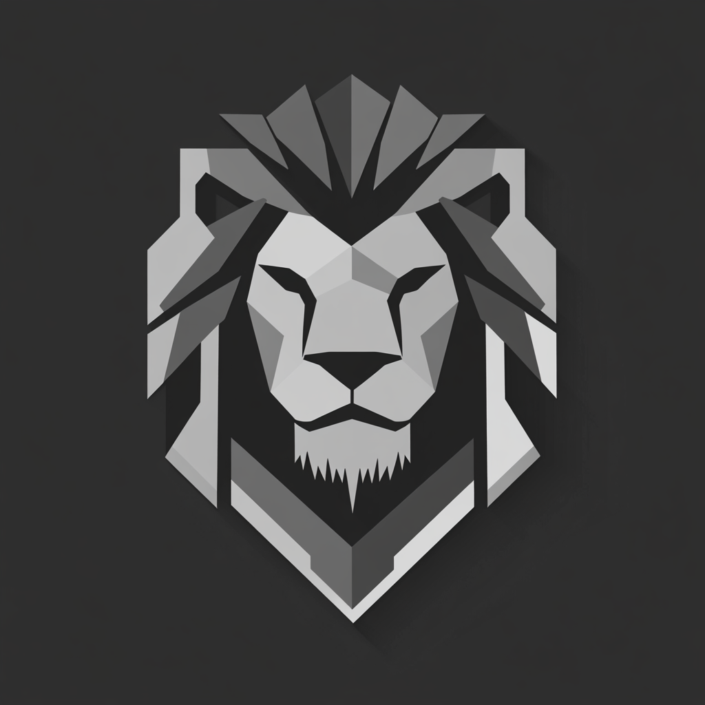 Lion head logo with geometric shapes and lines