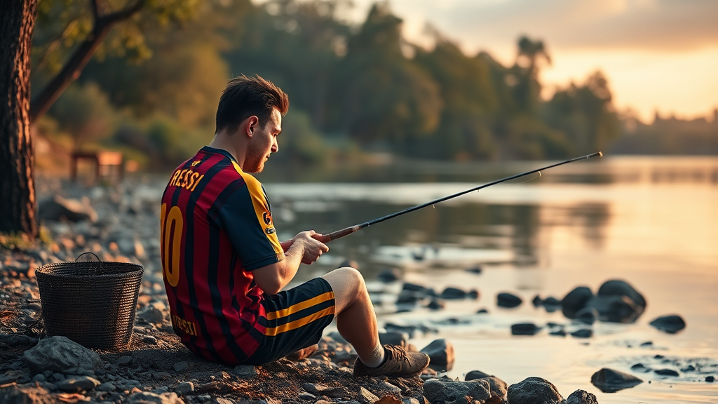 Lionel Messi Fishing in Barcelona Jersey by Riverside.