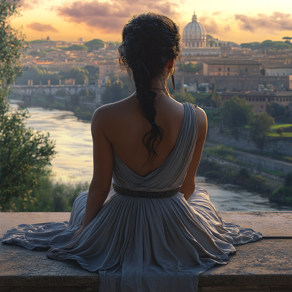 Livia Valeria Reflects at Tiber River Sunset