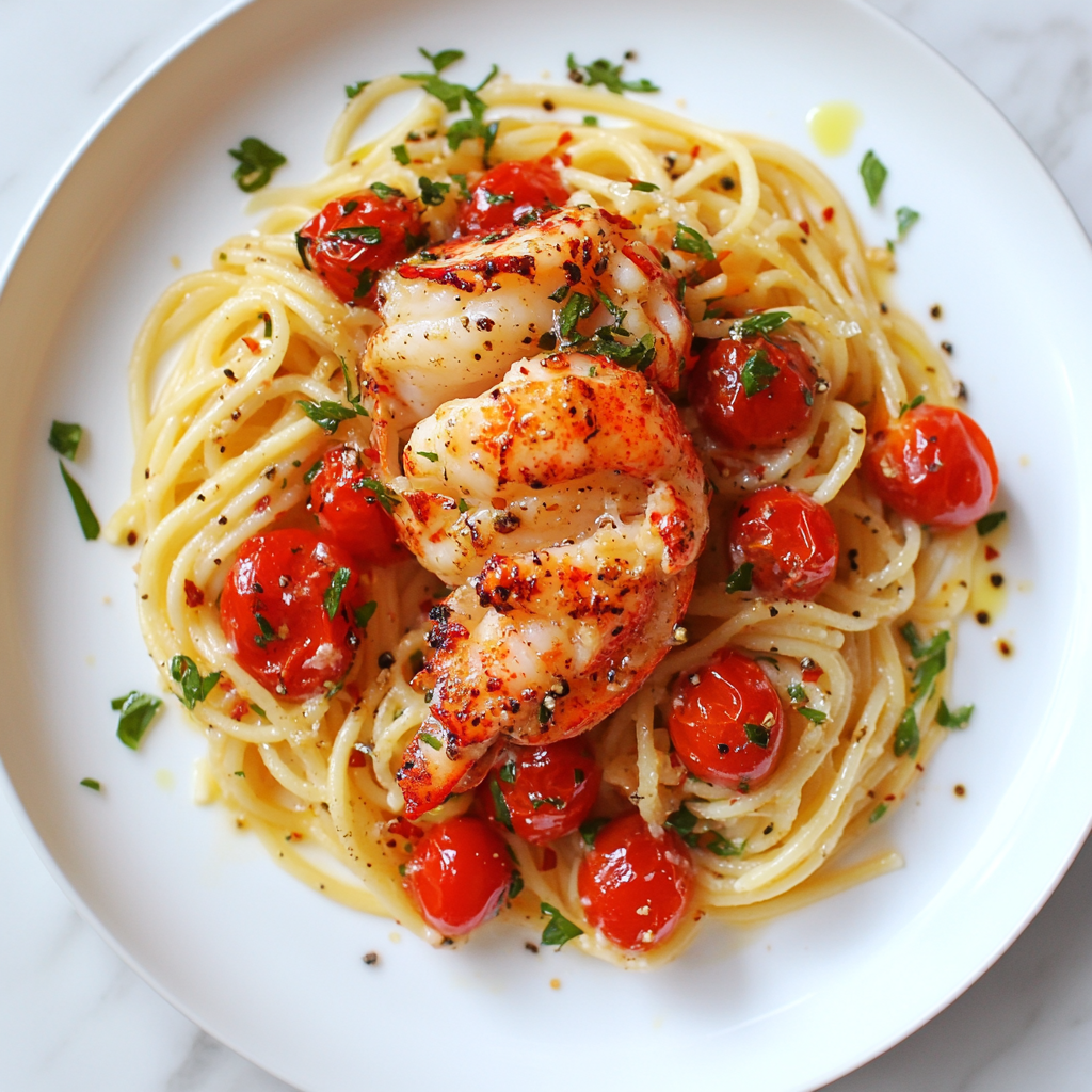 Lobster Pasta with Cherry Tomatoes - Food Photography