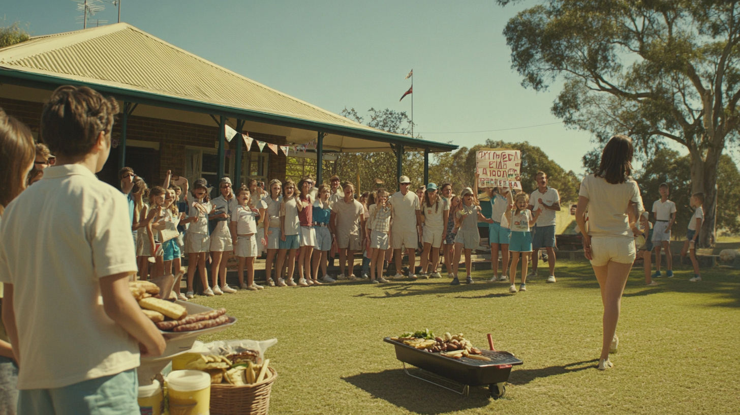 Local cricket match with diverse crowd, food, and cheers.