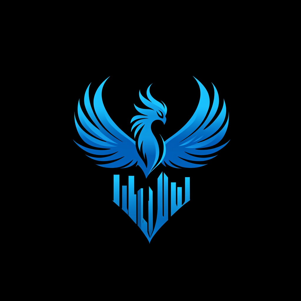 Logo design: Houston skyline, blue phoenix, fiery renewal.