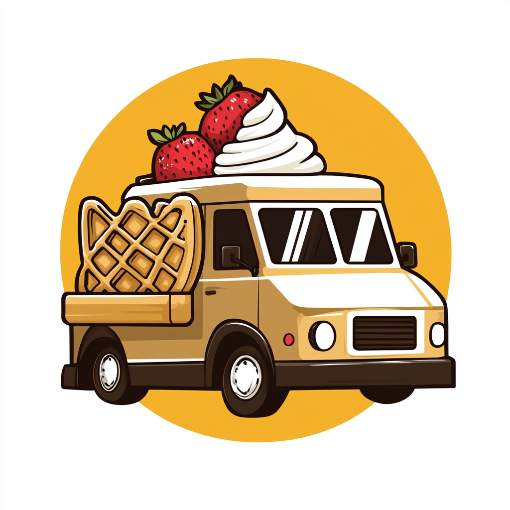 Logo for Belgian waffle truck with golden waffle design.