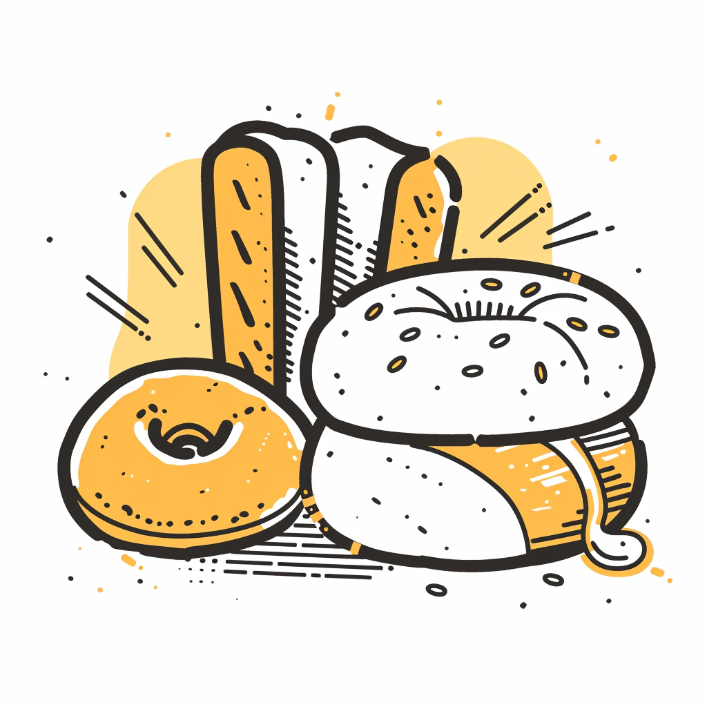 Logo for bakery with bread drawings on white background.