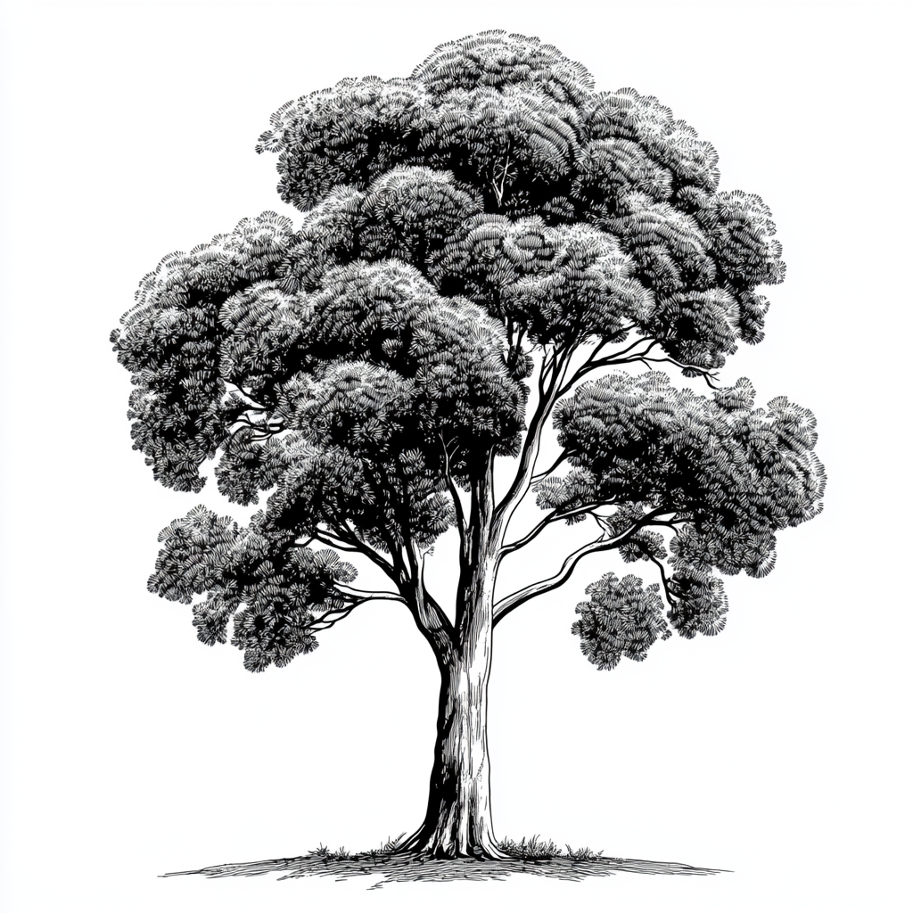 Logo illustration of an Australian Gum tree with shading.