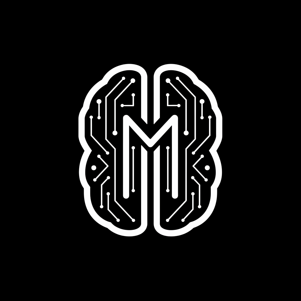 Logo: 'M' in brain with circuit board pattern integration