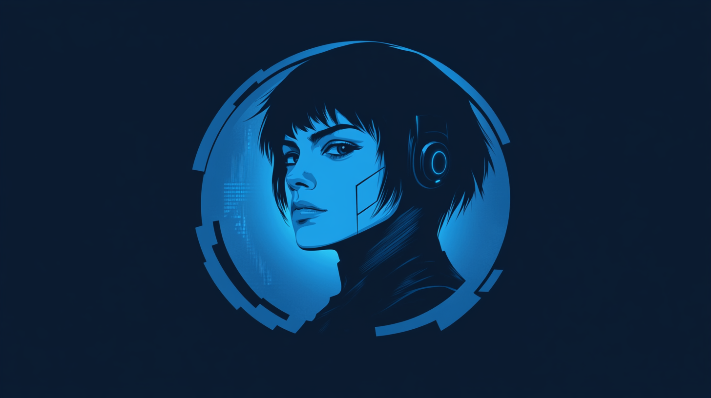 Logo: hacking event with ghost in the shell theme.