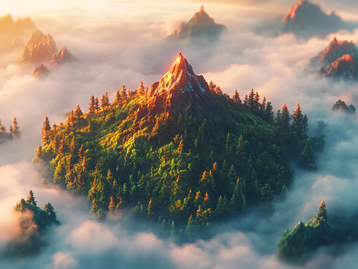 Lonely Red Mountain in Enchanted Sequoia Forest