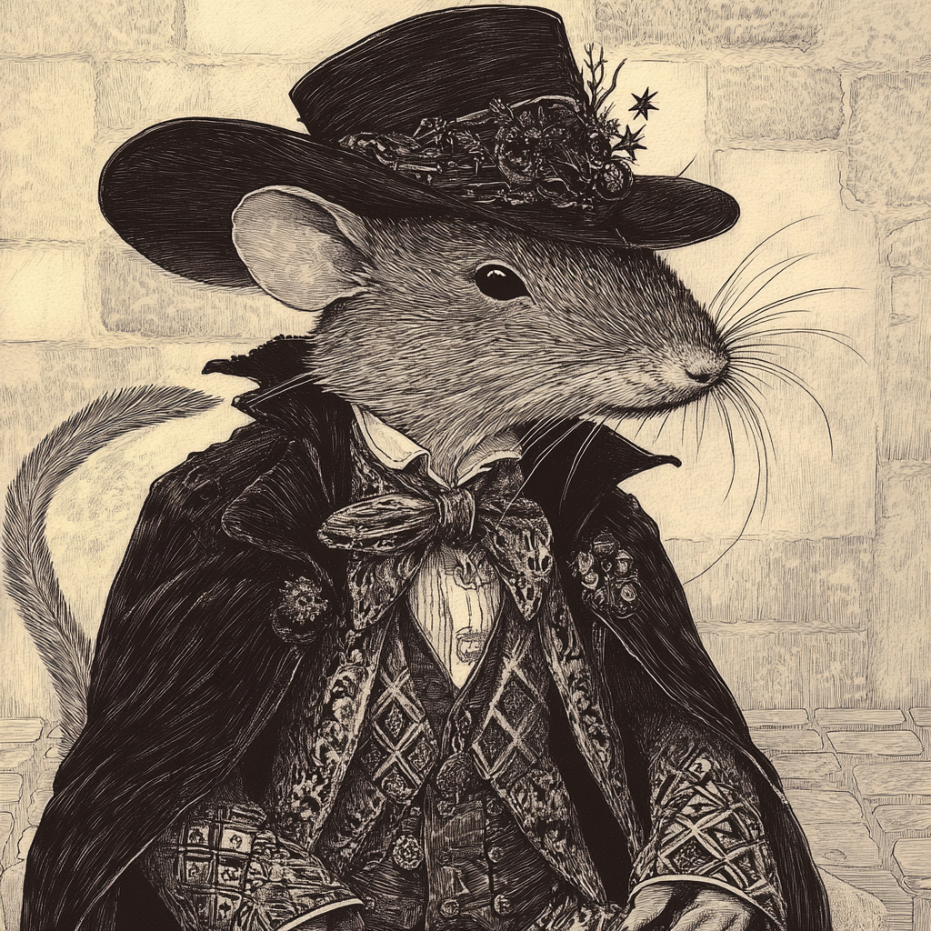 Lonely Rodent in Elegant Victorian Garb Under Stars