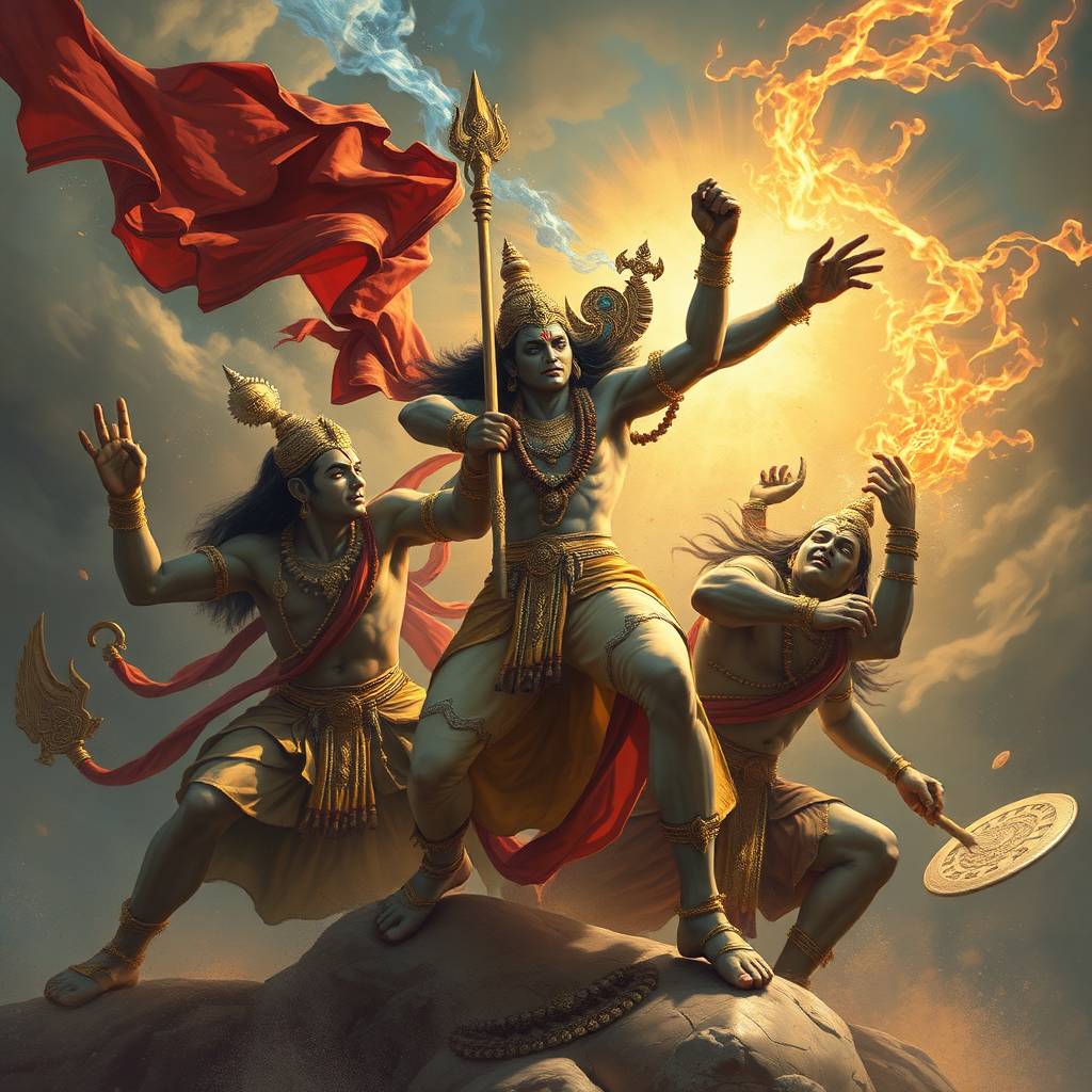 Lord Rama defeats Ravana in a fierce battle.