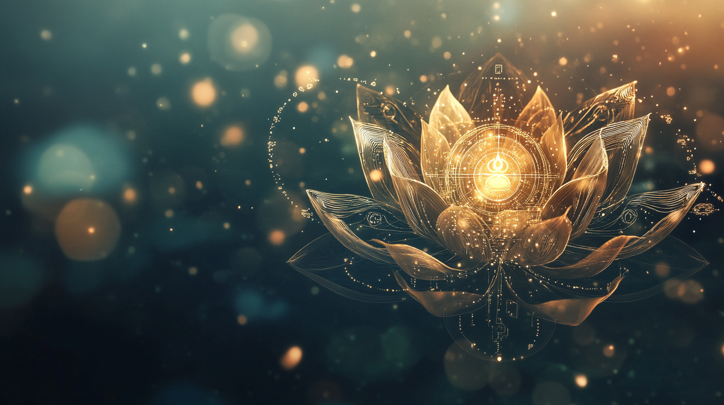 Lotus flower with circuit patterns symbolizing AI integration