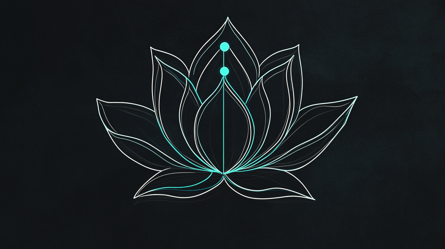 Lotus flower with teal circuit line design