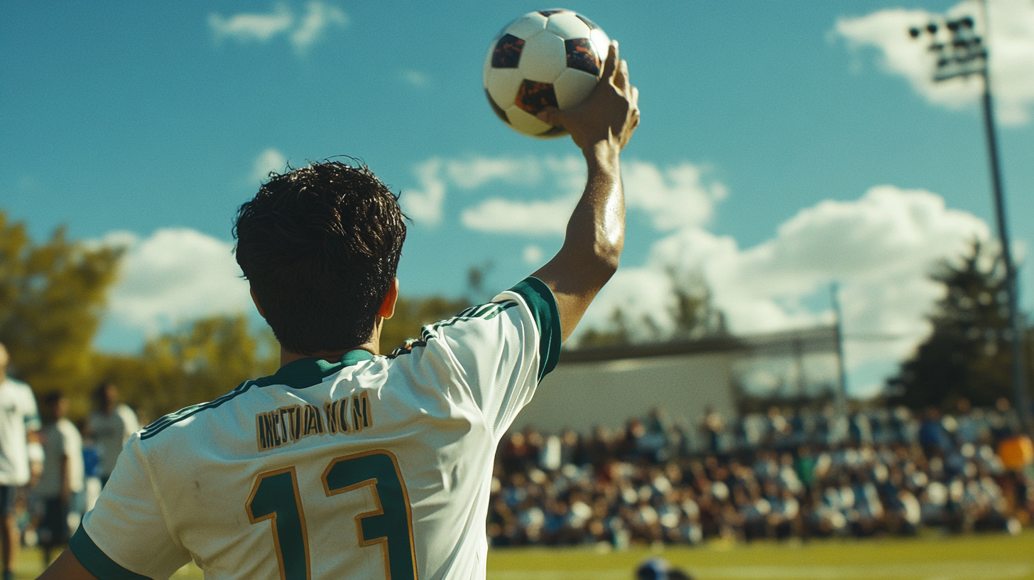 Low angle shot of hero amateur soccer player.