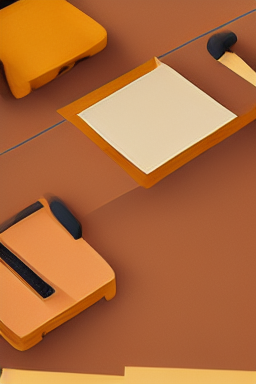 Low poly office table, people working, documents, phone.