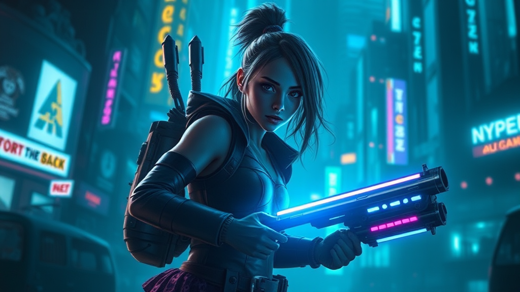 Lucy is a wizard in futuristic cityscape.