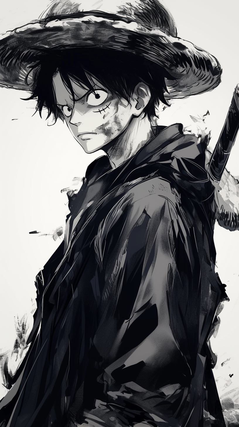 Luffy from One Piece in gothic anime style.