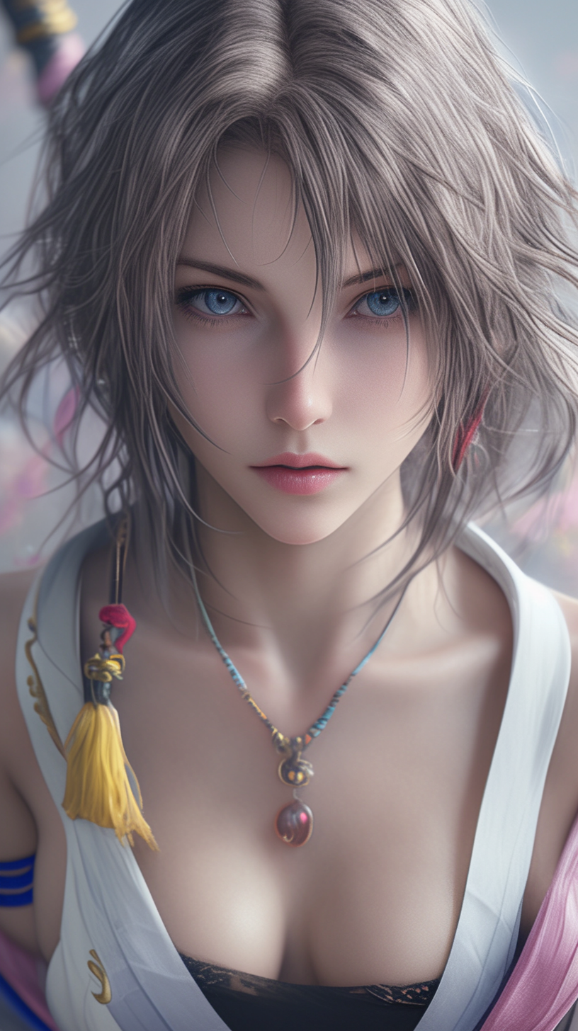 Lulu from Final Fantasy X, bright eyes, hyper realistic.