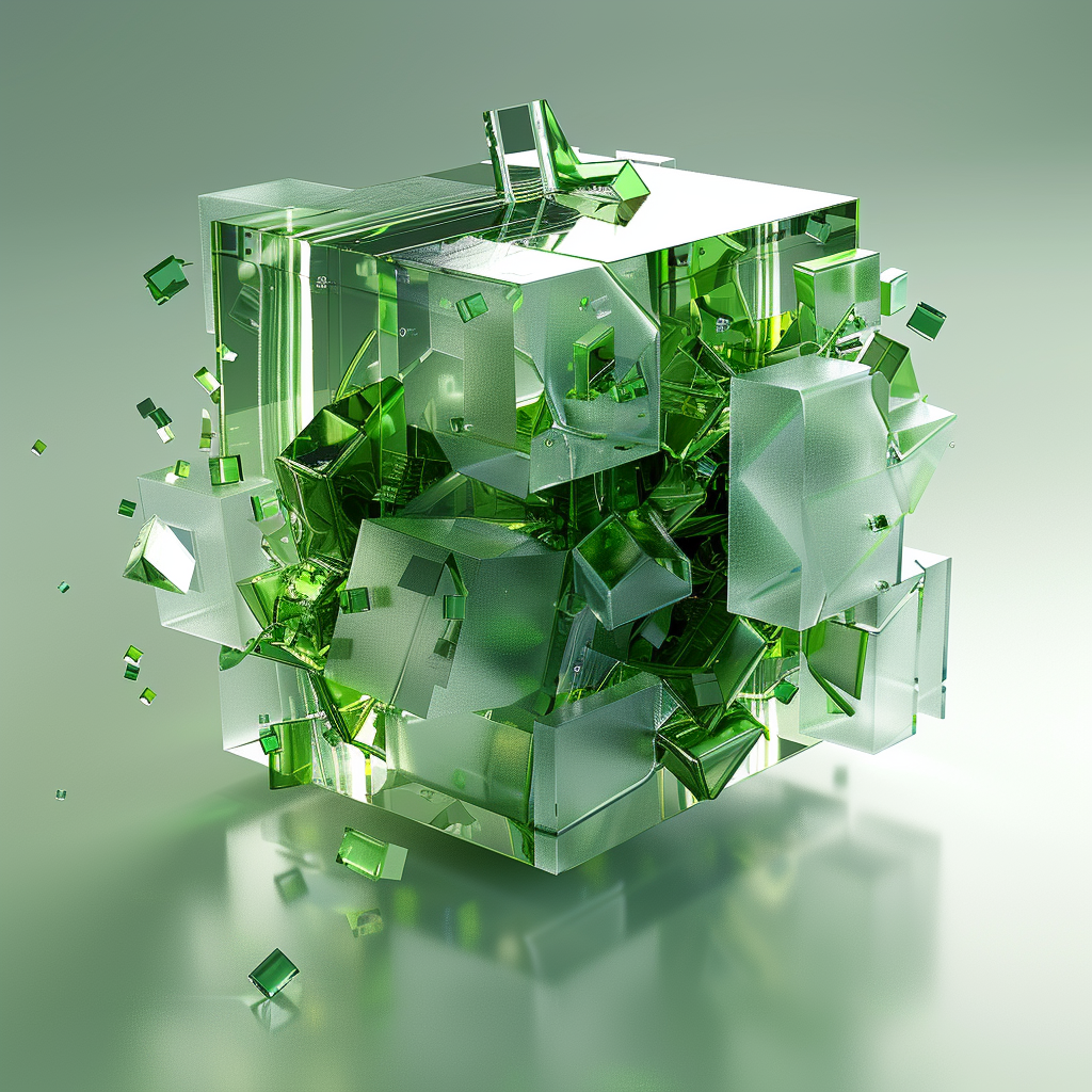 Luminous Glass Cube with Bright Green and White Shades