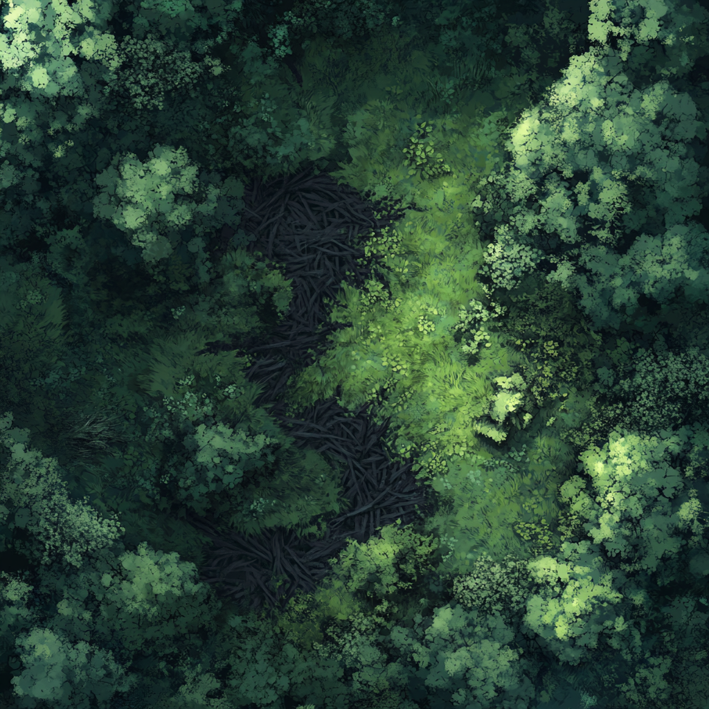 Lush green forest from above, black rot consuming.