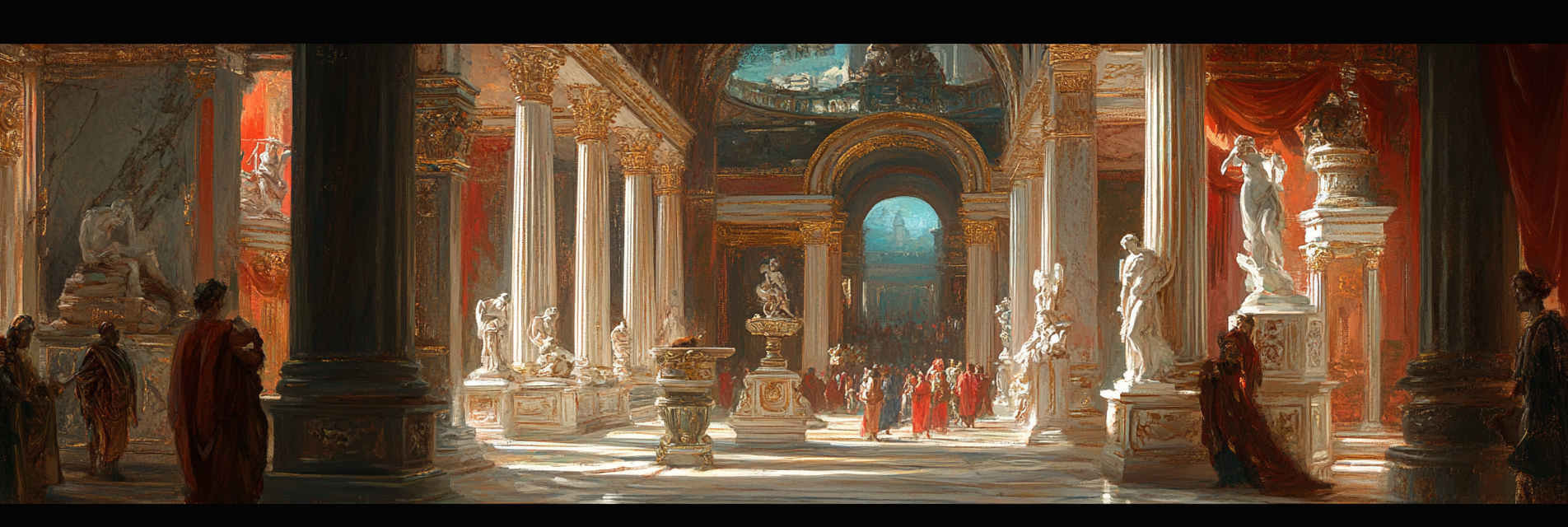 Luxurious Ancient Roman Palace Interior Painting - Fragonard Style