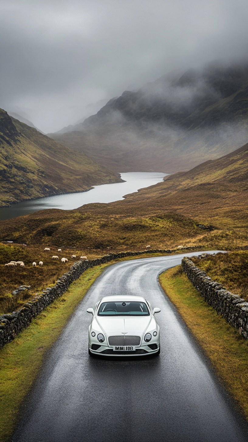 Luxurious Bentley in Scottish Highlands landscape