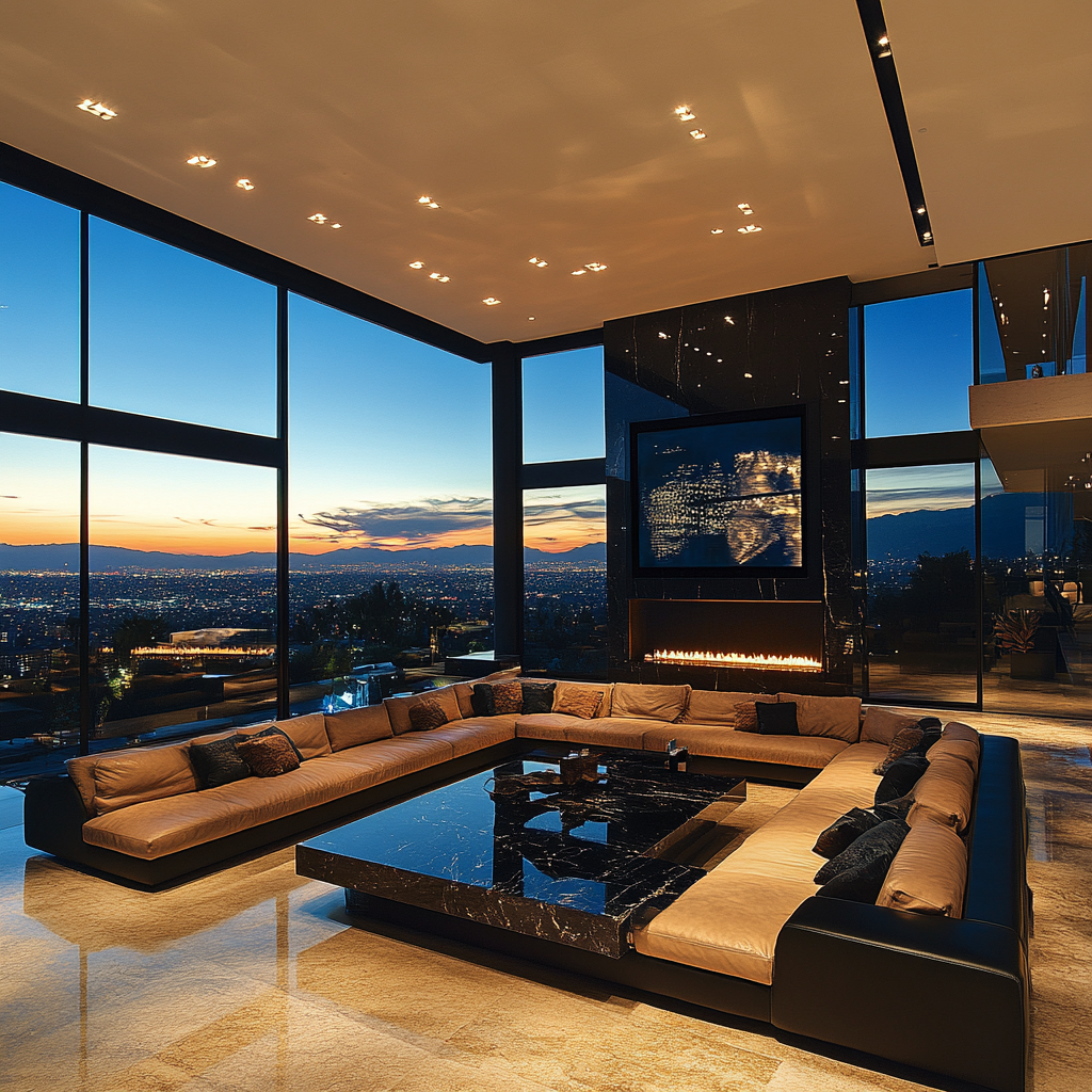 Luxurious Billionaire Mansion Living Room with High-Tech Ambiance