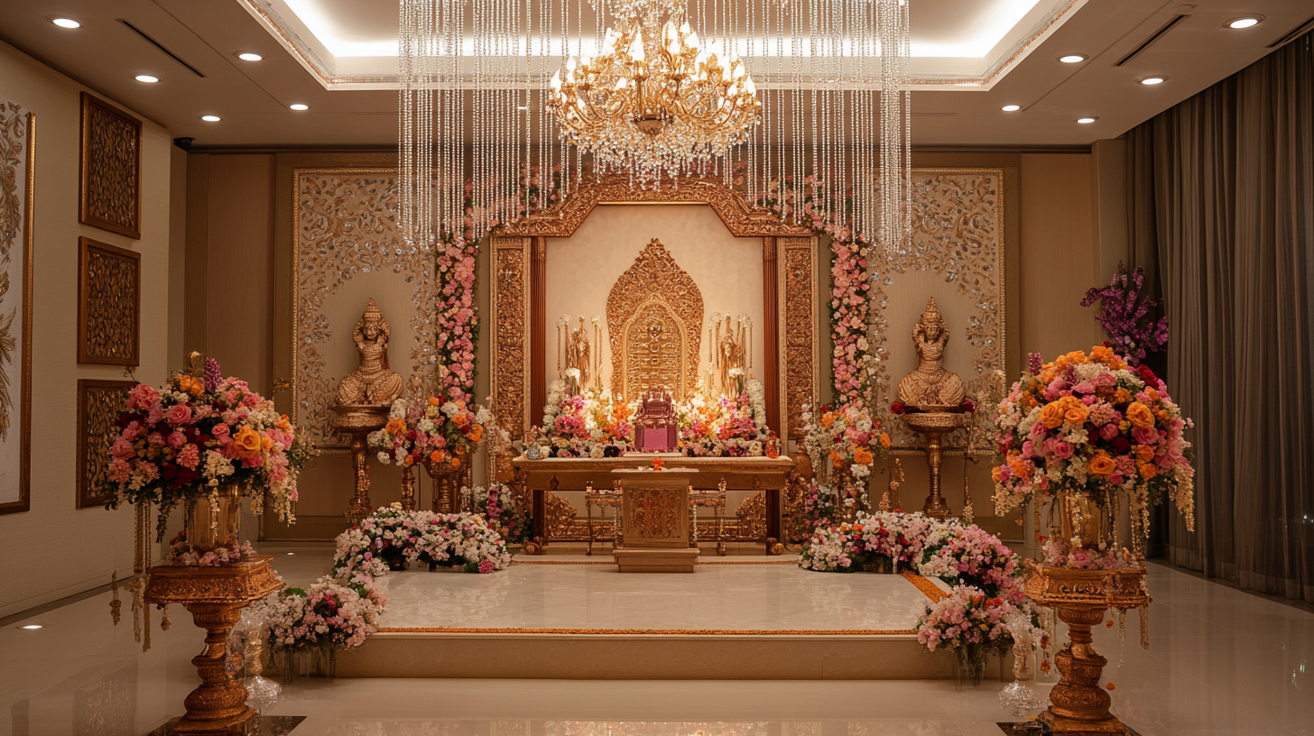 Luxurious Indian festival theme with elegant decor and lighting.