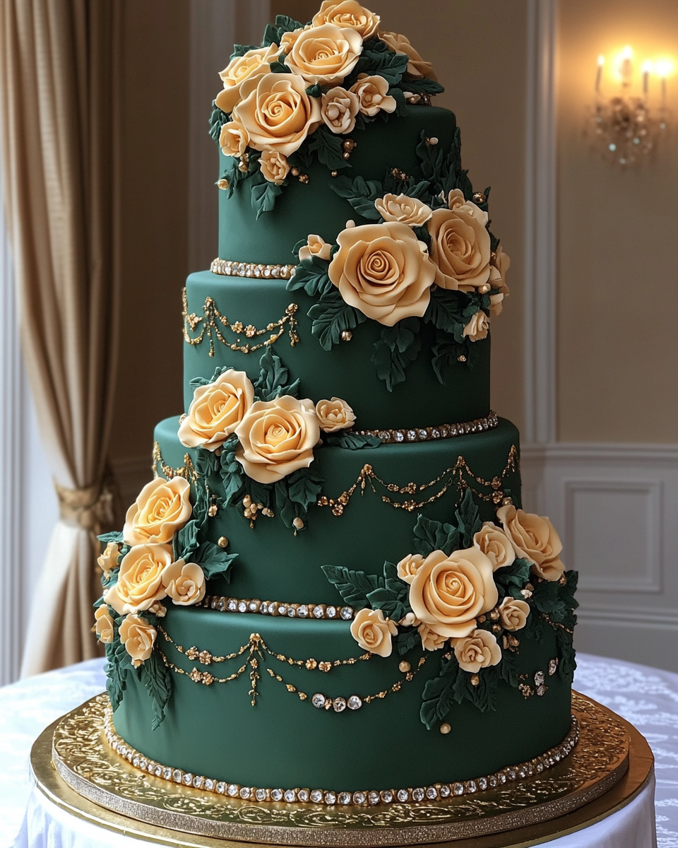 Luxurious Multi-Tiered Green and Gold Arabic Cake