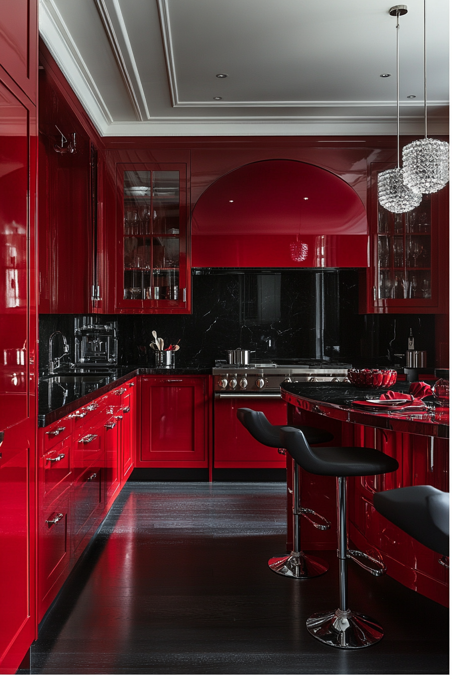 Luxurious Red Kitchen with Elegant Design