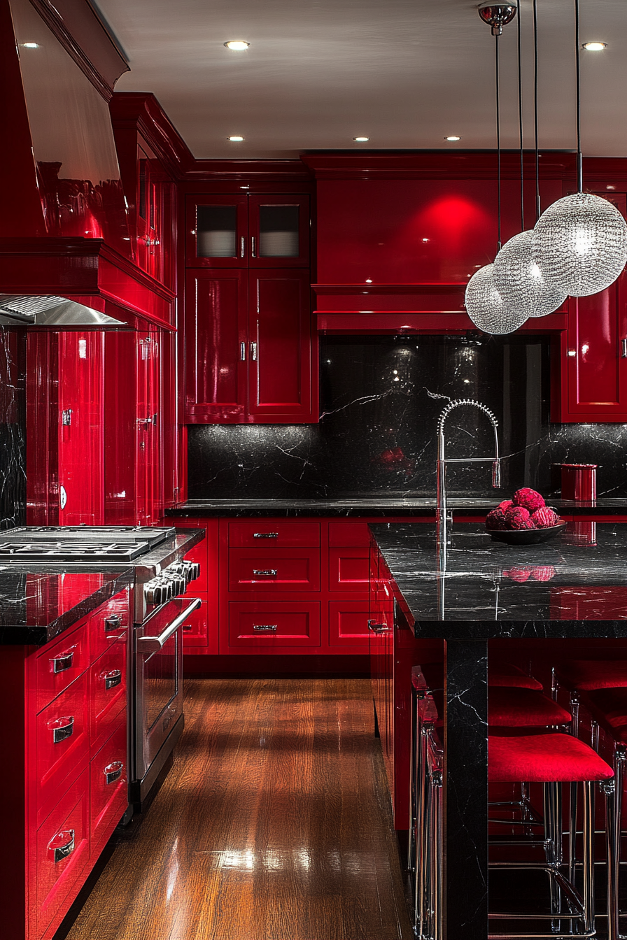 Luxurious Red Velvet Kitchen with Elegant Design