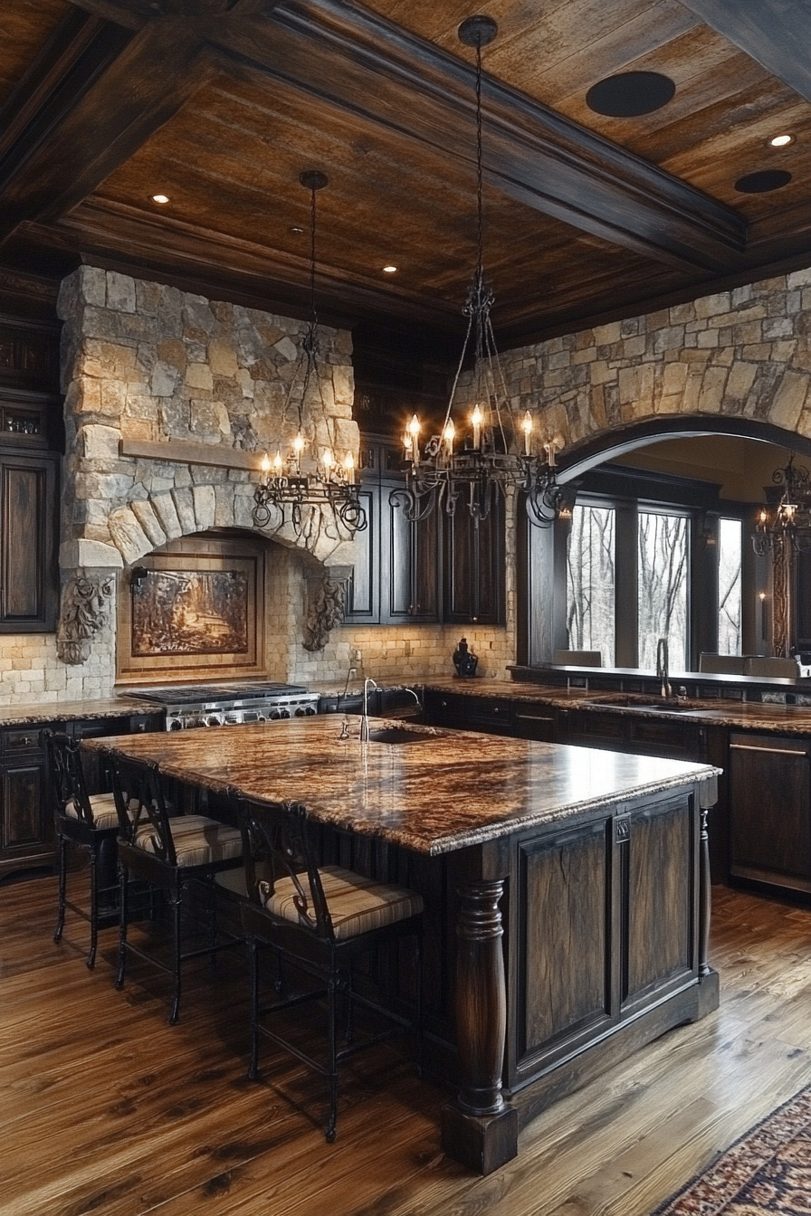 Luxurious Rustic Kitchen with Elegant Granite Countertops