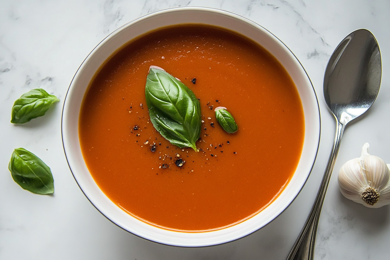 Luxurious Tomato Soup Top View Shot - High-End Photography