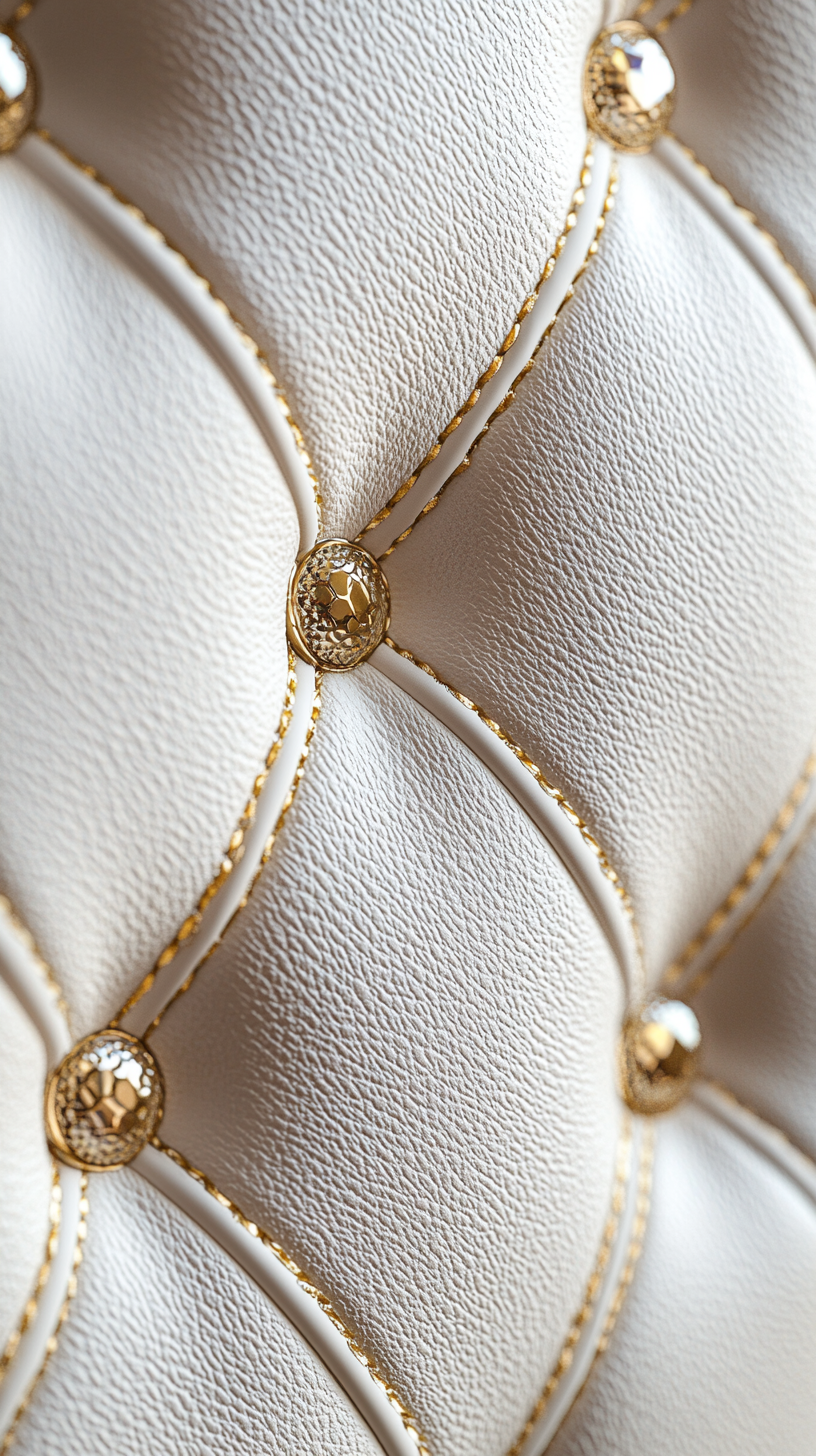 Luxurious White Leather with Golden Stitching Details