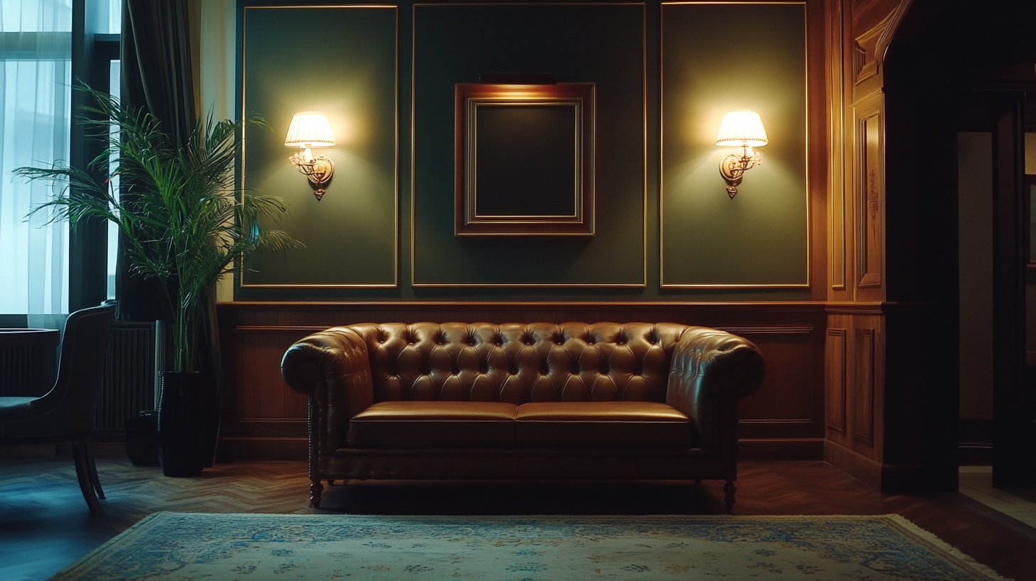 Luxurious brown leather sofa in 19th century Japan