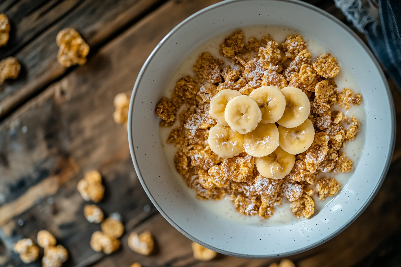 Luxurious close-up shot of tempting pancake cereal.