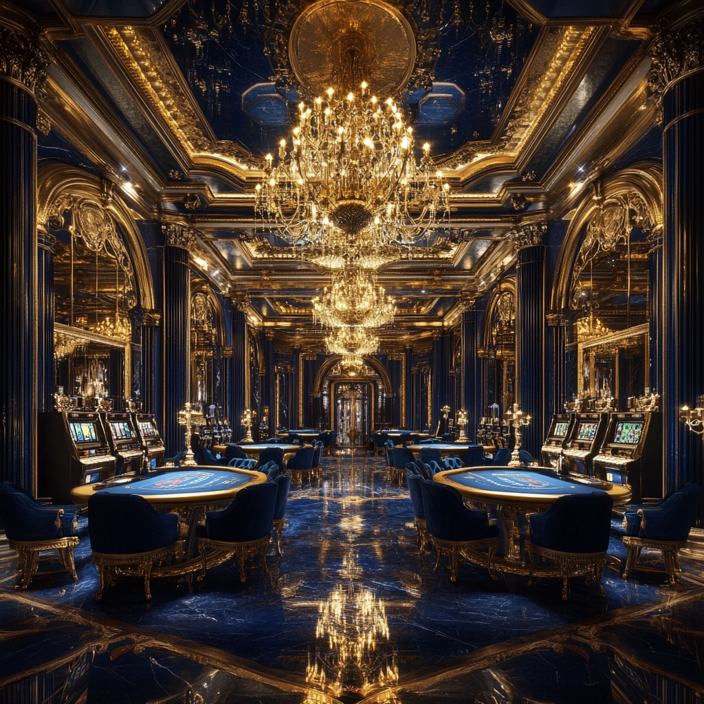 Luxurious high-class casino with deep blue ambiance